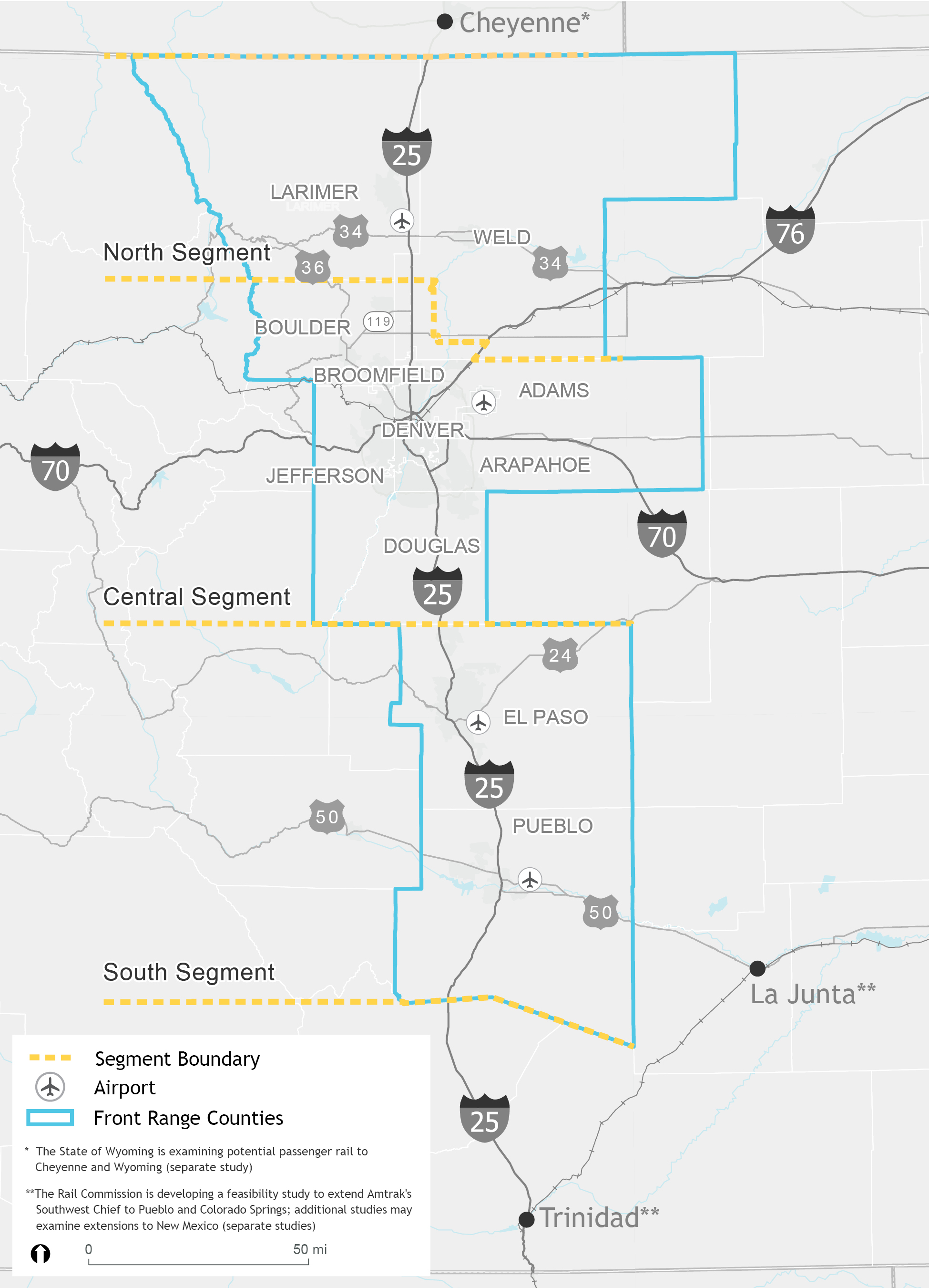 Map showing Front Range Counties