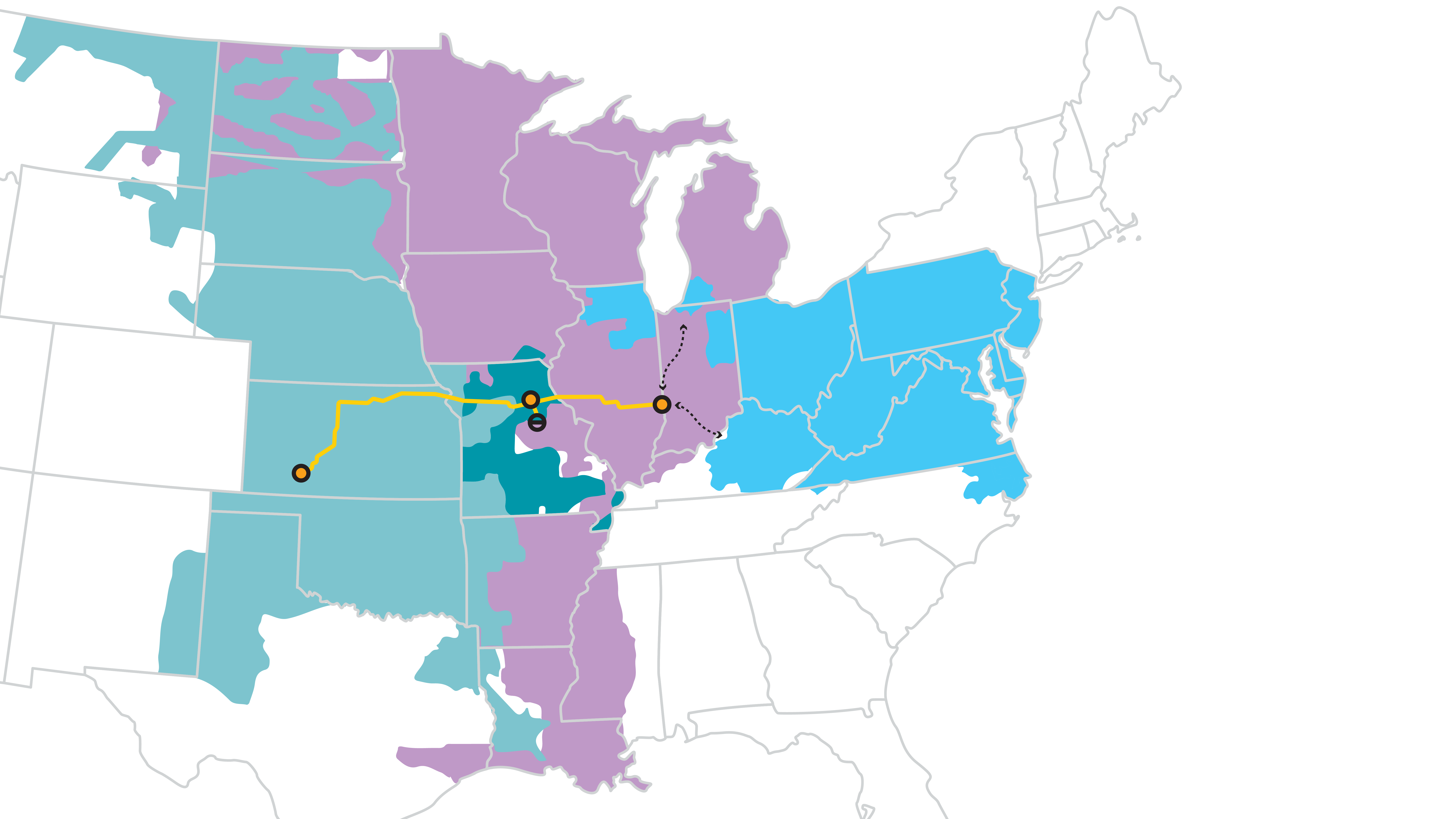 Map of the connection between the four power grids