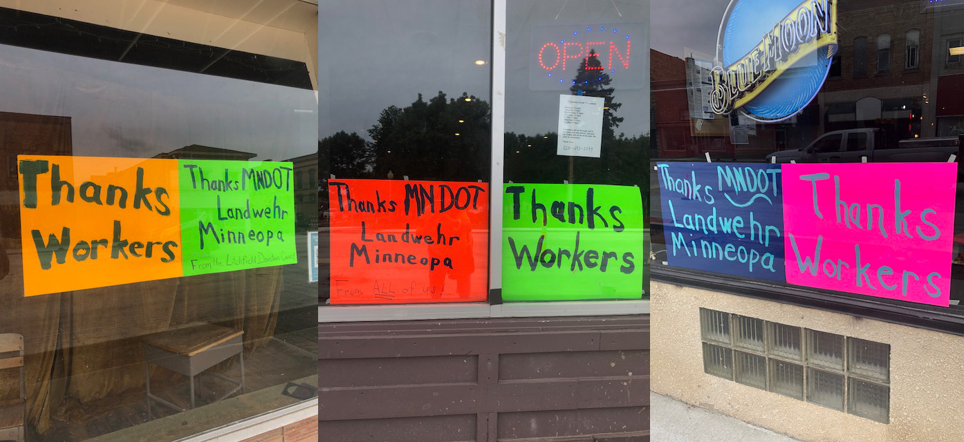 Support signs in downtown Litchfield