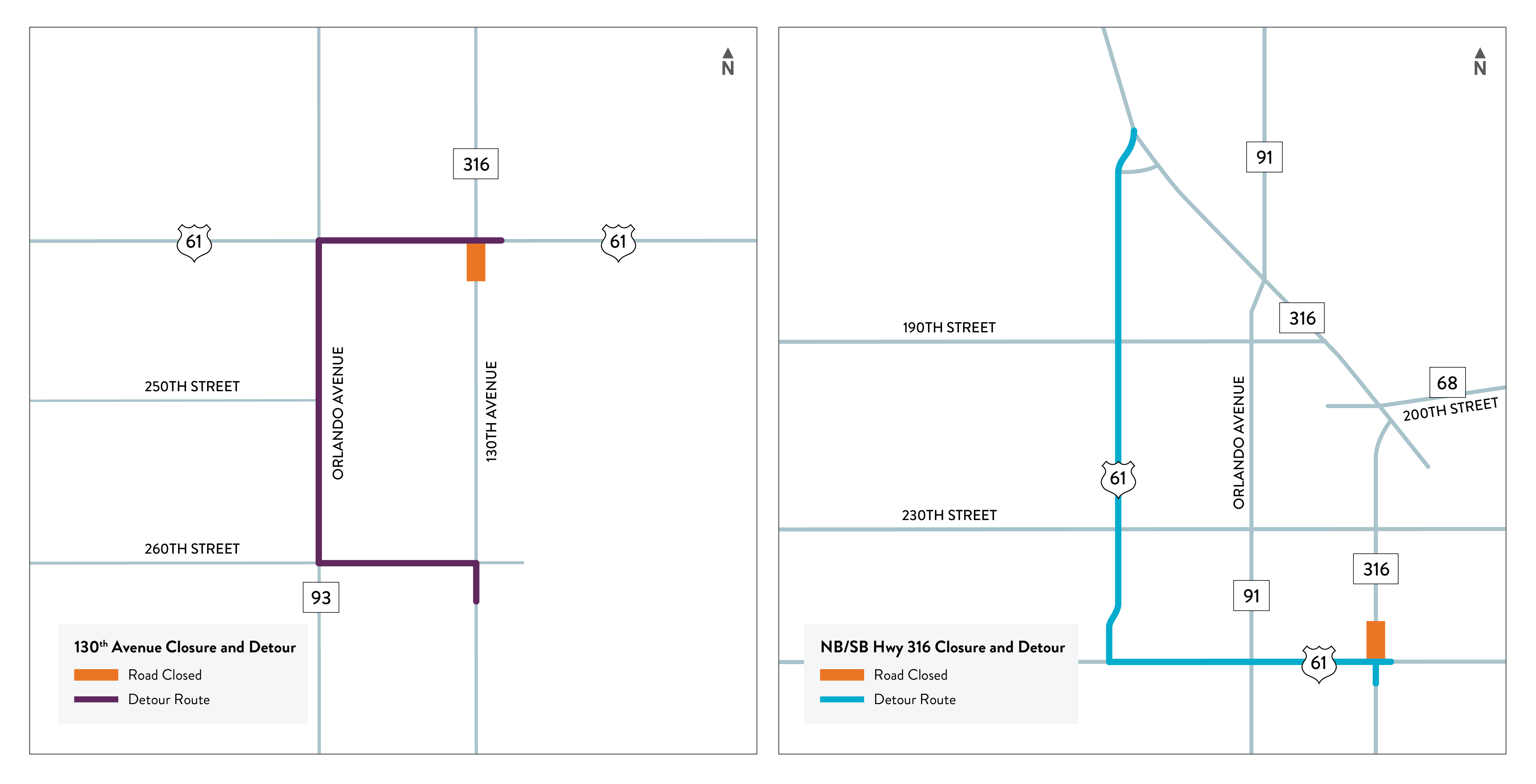 Phases 1 and 2 detour routes