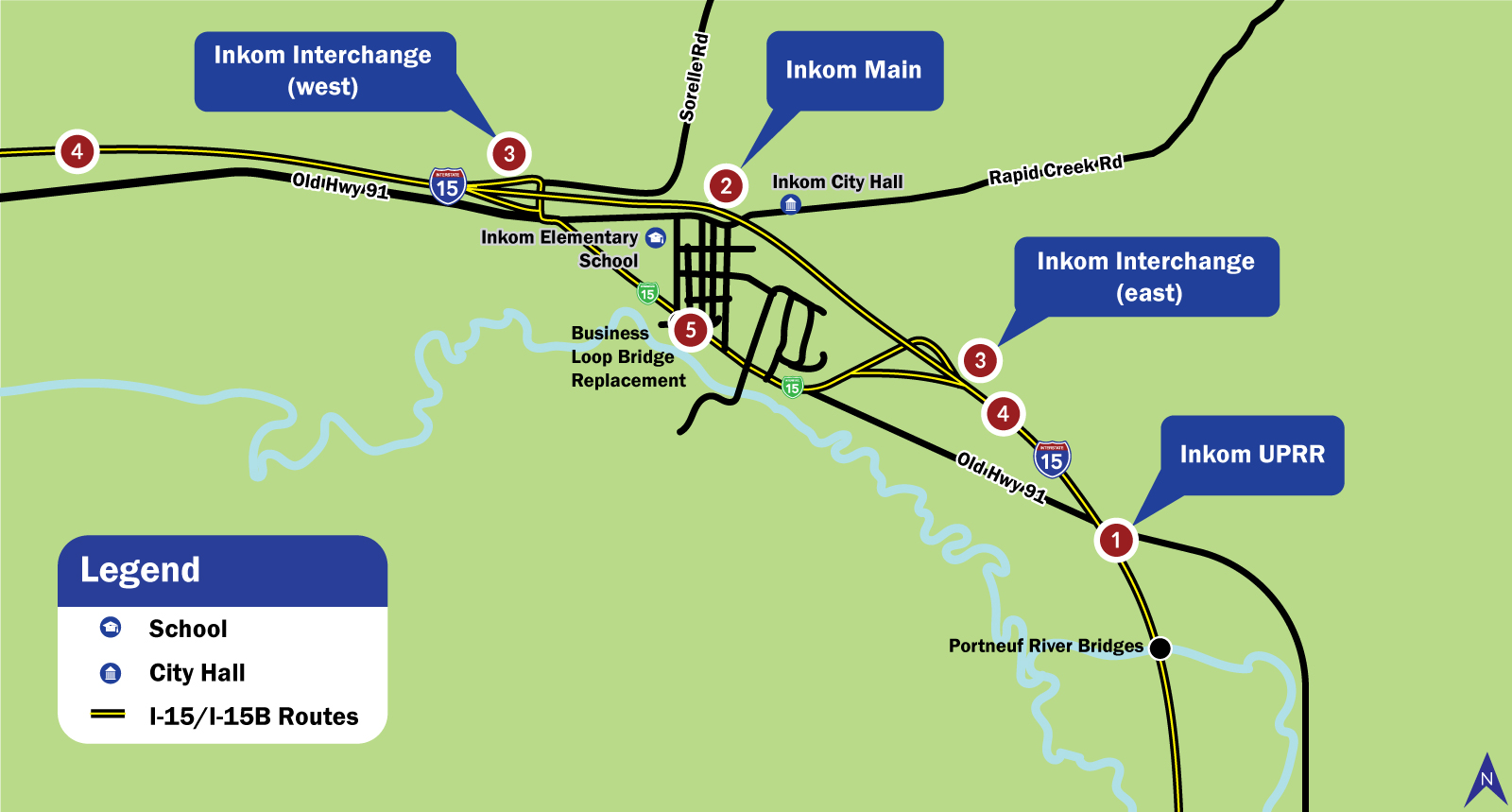 Map of proposed project locations in and around Inkom, Idaho