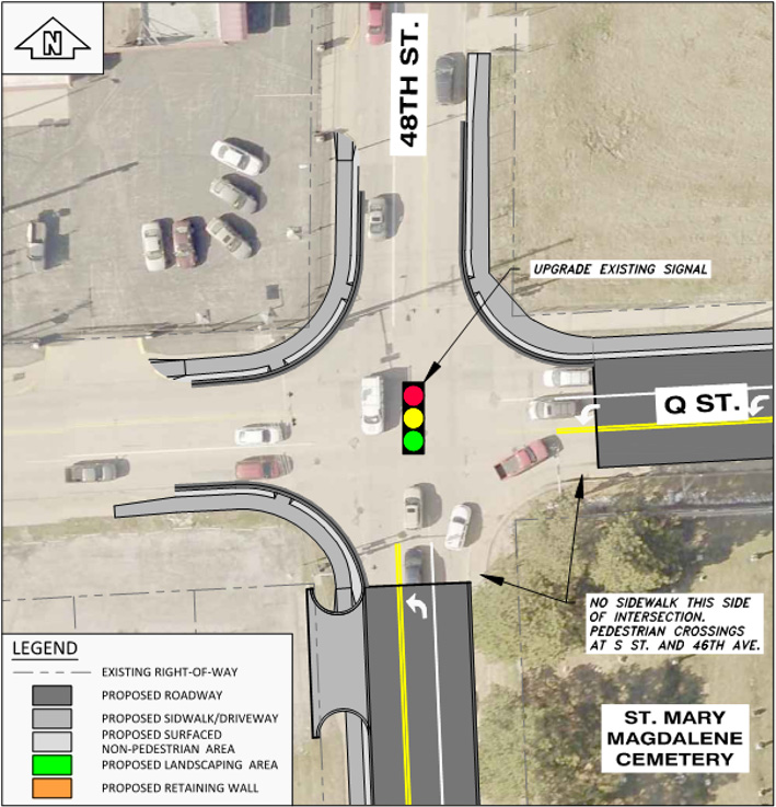 Graphic depicting signaled intersection type at 48th street and Q street