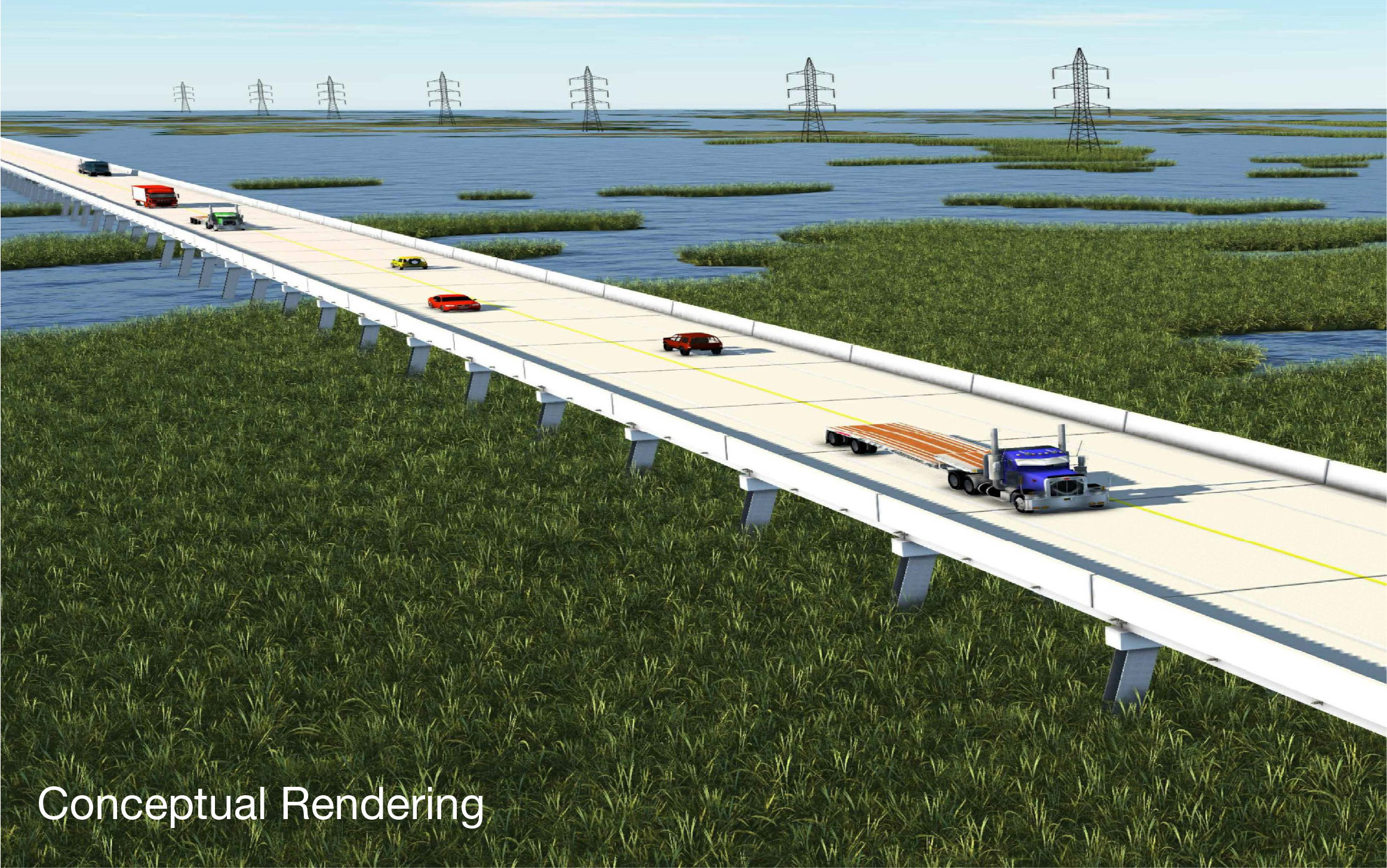 Conceptual rendering of the potential elevated roadway that would connect Lower St. Bernard to the interstate system.