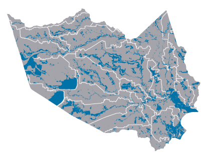 Map of watersheds and waterways in Harris County