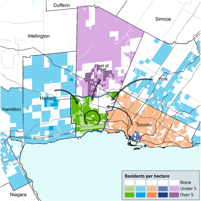 A map showing where Mississauga workers live.