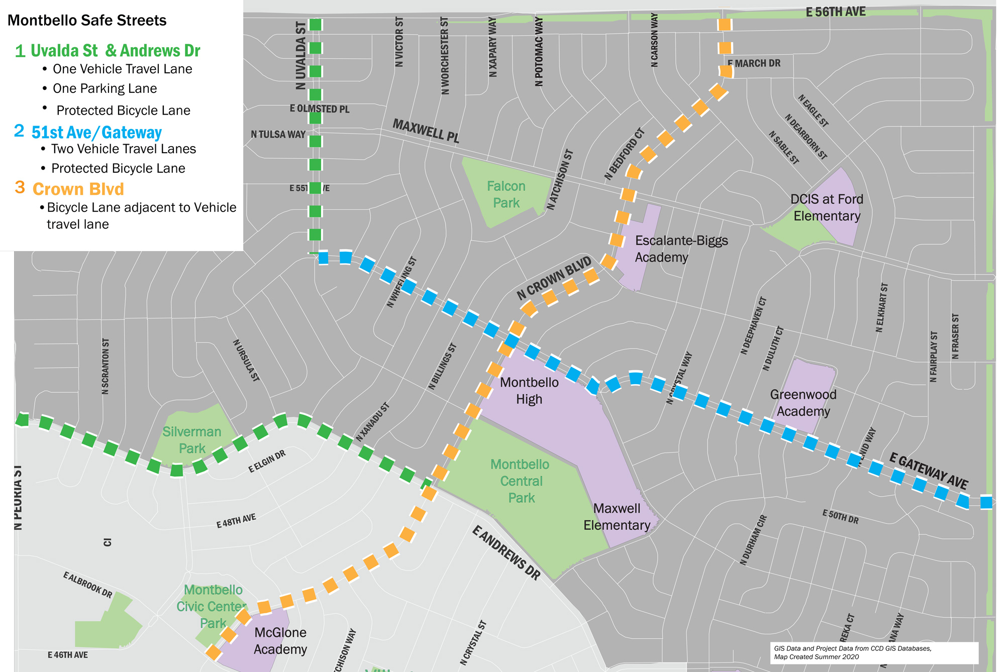 Map showing roadway designs