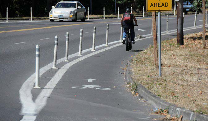 Photograph of protected bike lane