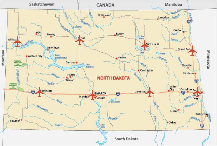 map of North Dakota airports