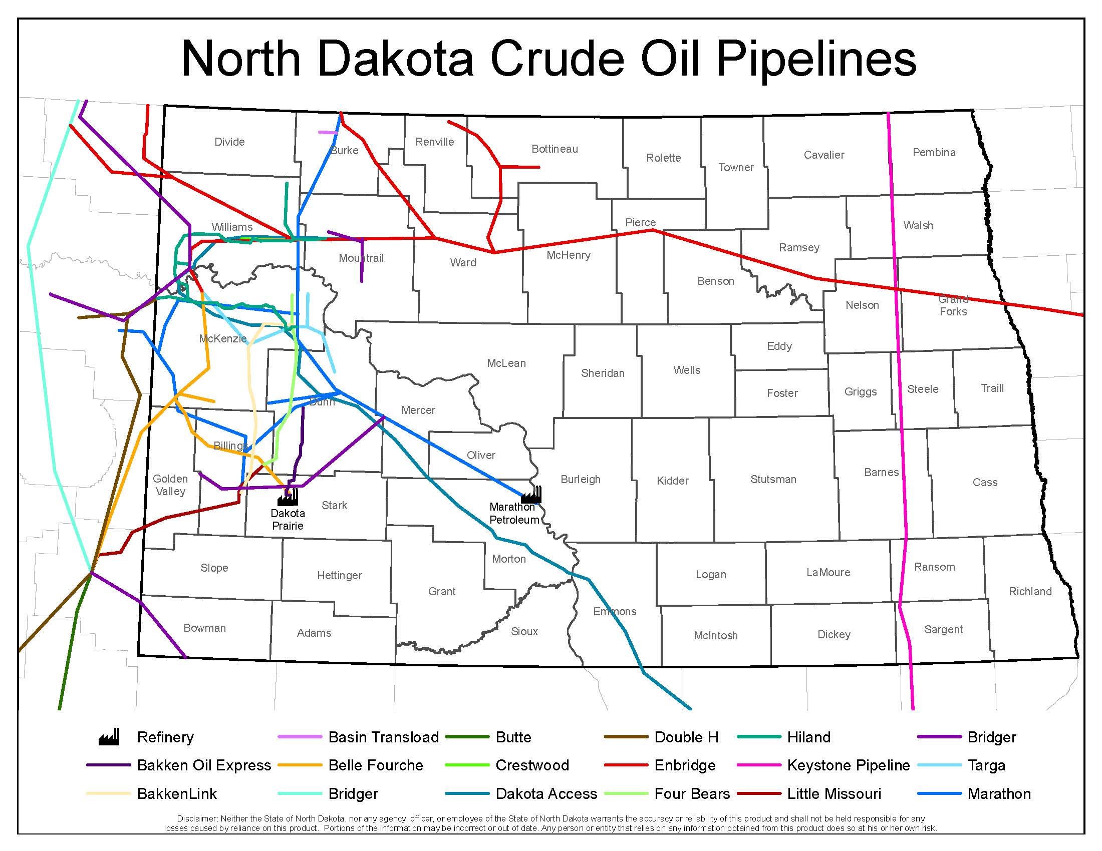 North Dakota Major Oil Piplines map