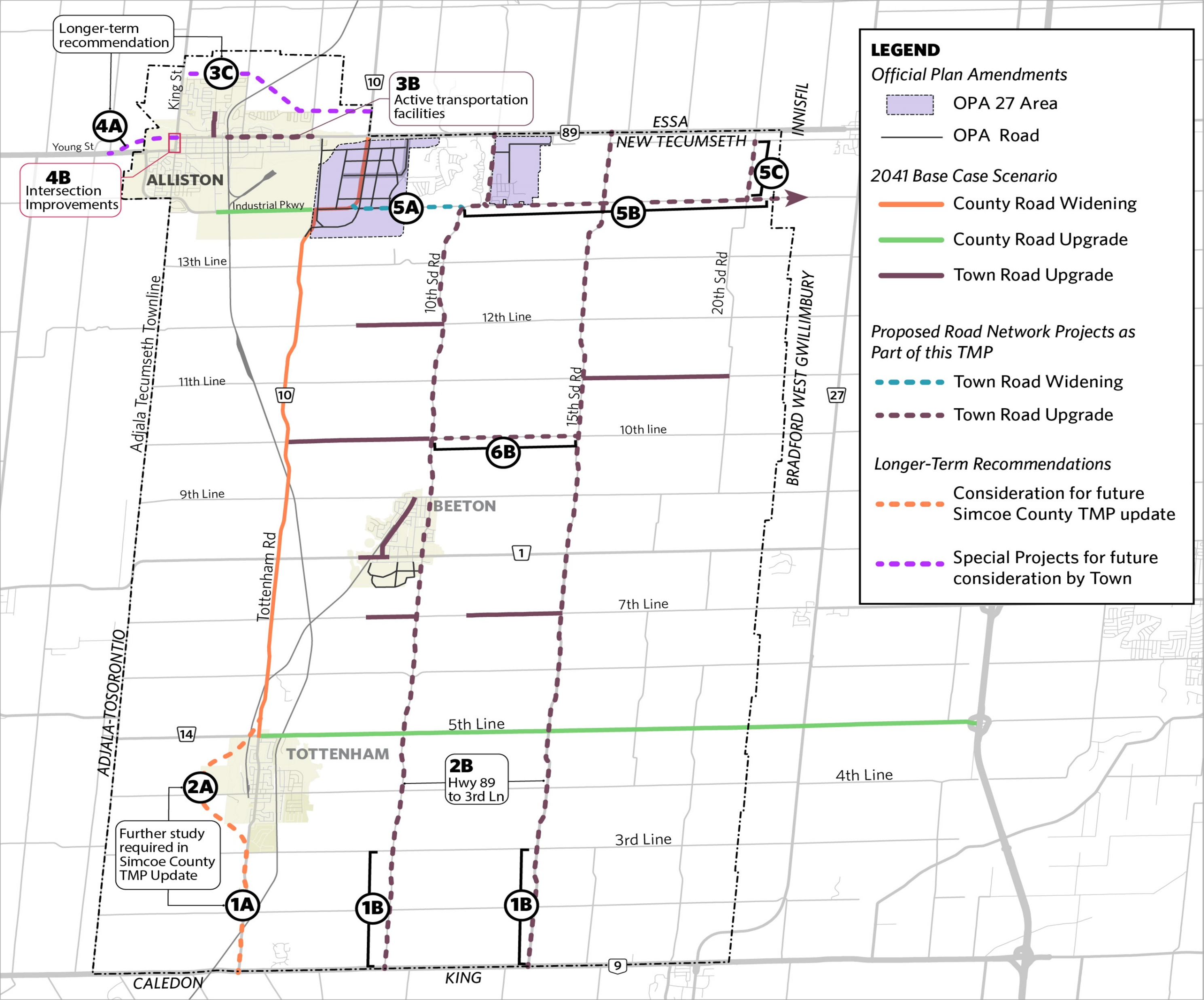 This map illustrates the Road Network Improvements that are recommended to be carried forward.