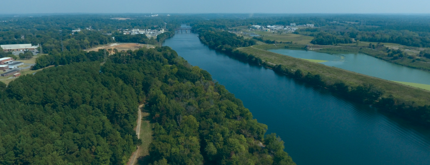 Aerial photo of the Catawba River.