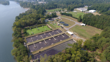 Aerial photo of the existing Mount Holly Wastewater Treatment Plant.