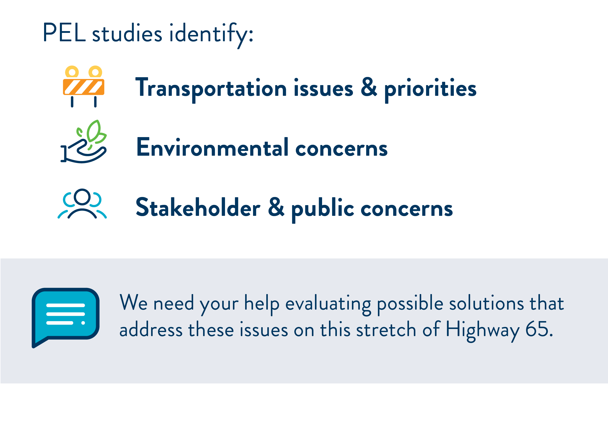 Graphic explanation of PEL study next steps: we need your input.