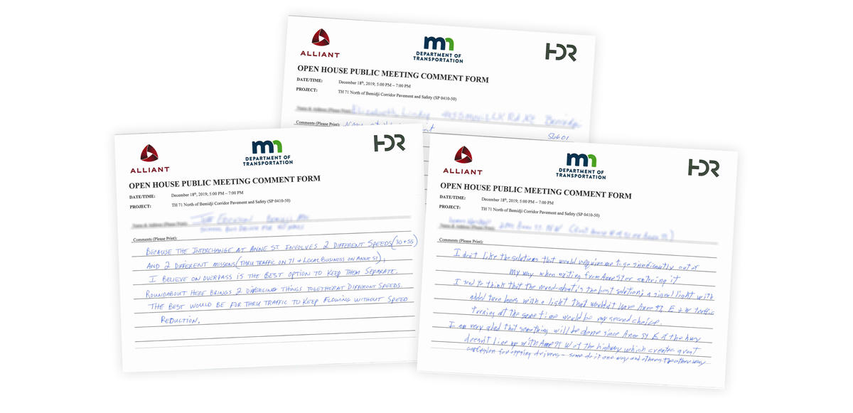 Example comment cards recieved